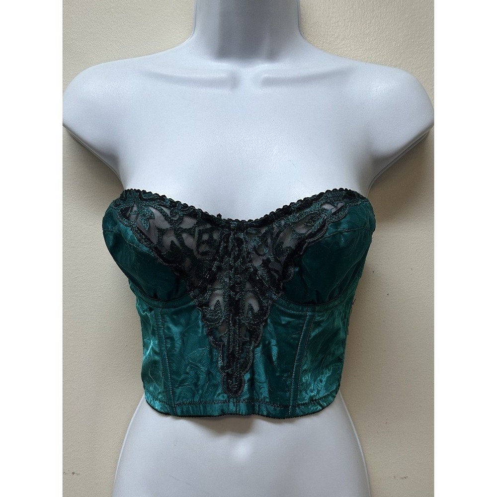 Vtg Bustier Corset Brassiere Bullet Bra 34C Black Green Union Made USA NEW NOS